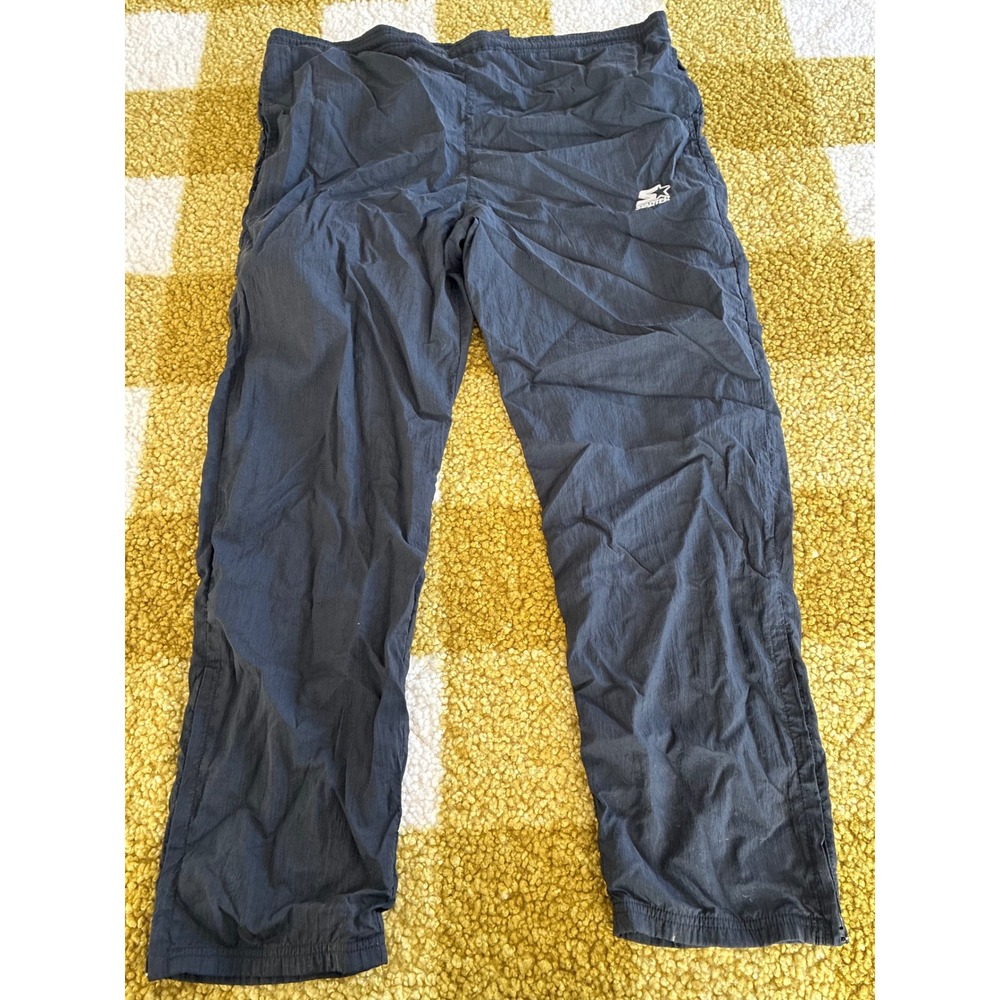 Starter Mens Navy Blue Nylon Mesh Lined Track Pants Joggers Size M Zipper Cuffs